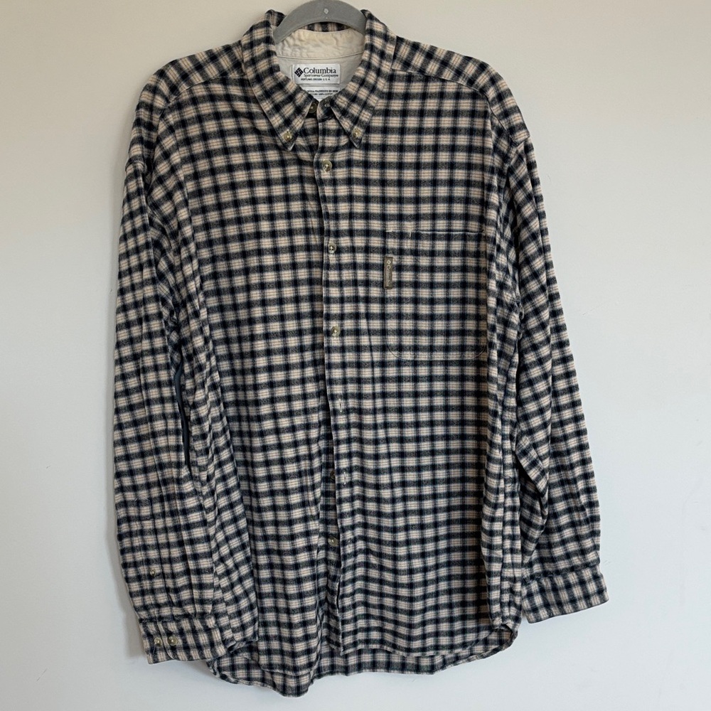 Columbia Men's Navy and Cream Plaid Shirt